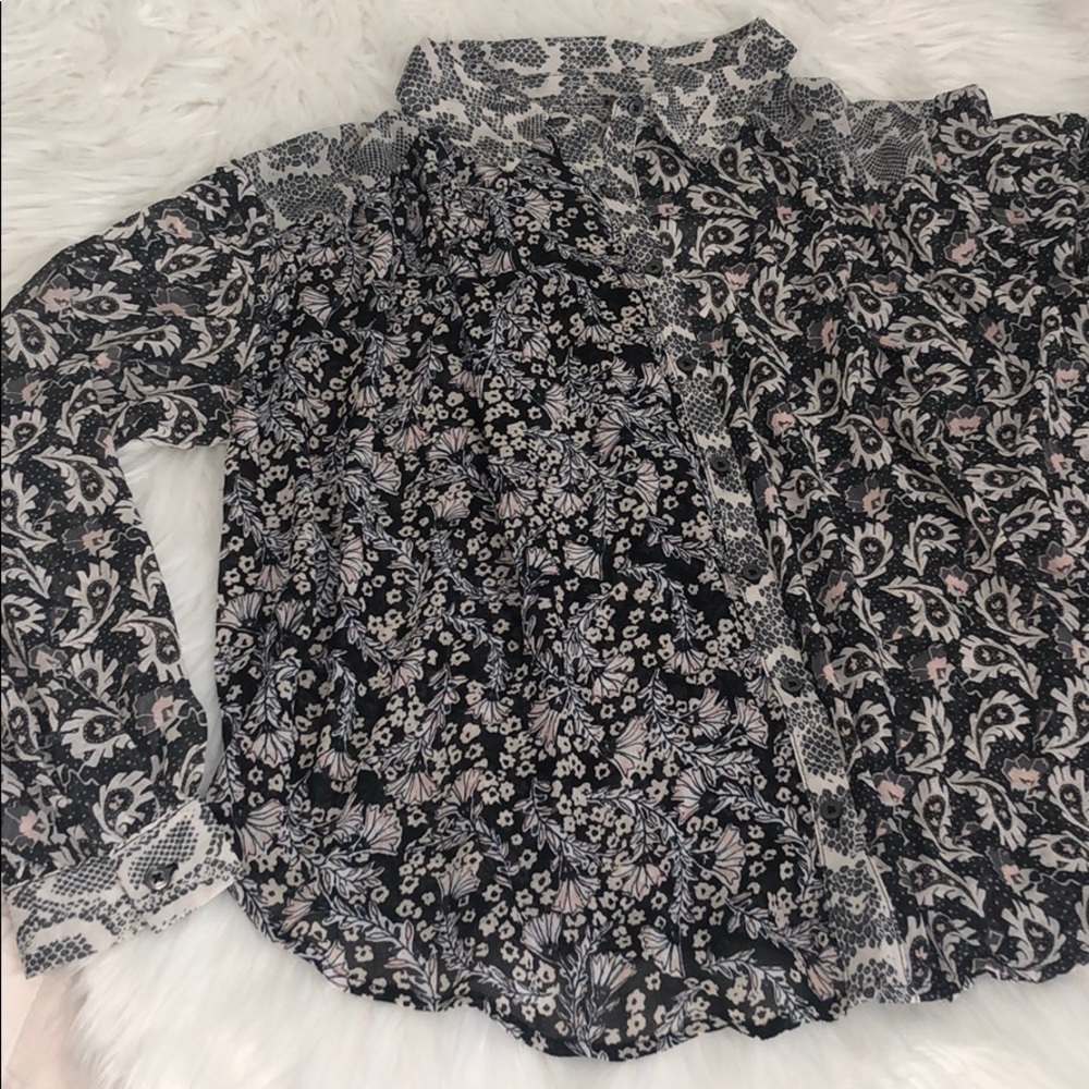 FREE PEOPLE Dani Button Down Pieced-Print Top - Picture 8 of 14